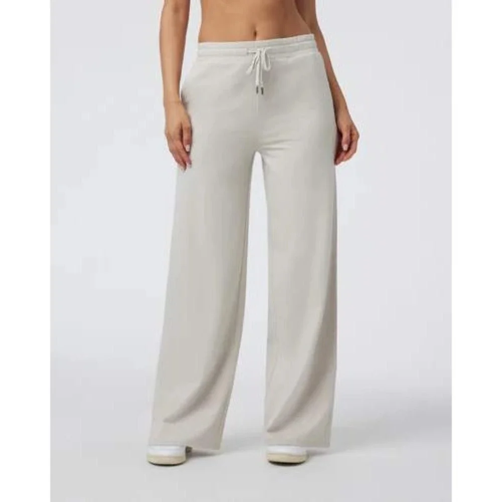 Vuori Wide Leg Lounge Pants High Rise Drawstring Athleisure Beige VW4023 Women M